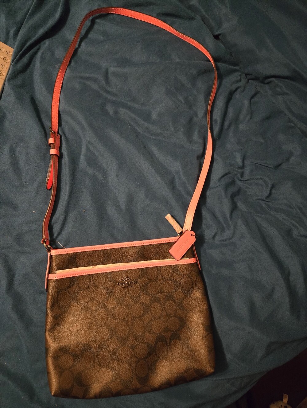 Coach Brown Crossbody with Pink Trim and Strap